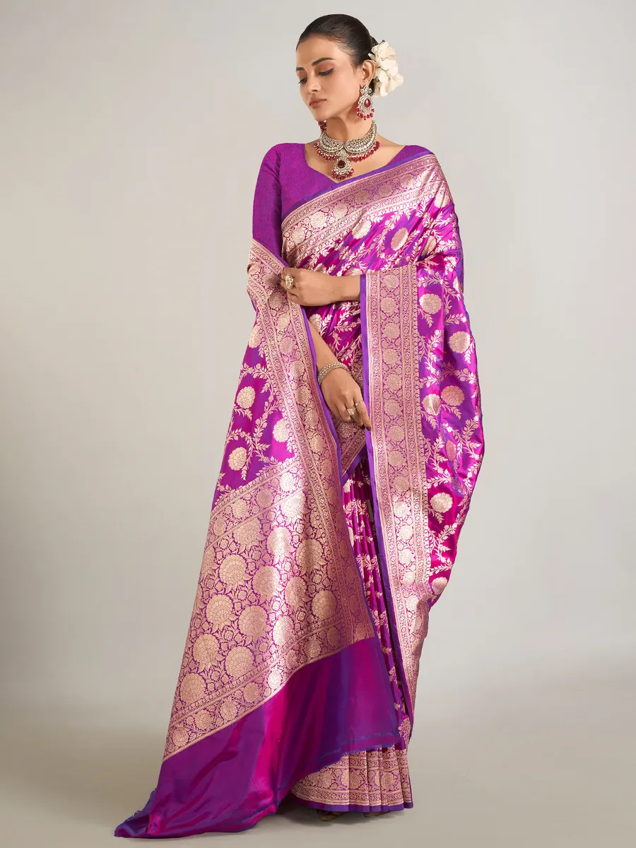 Purple zari weaving banarasi silk saree