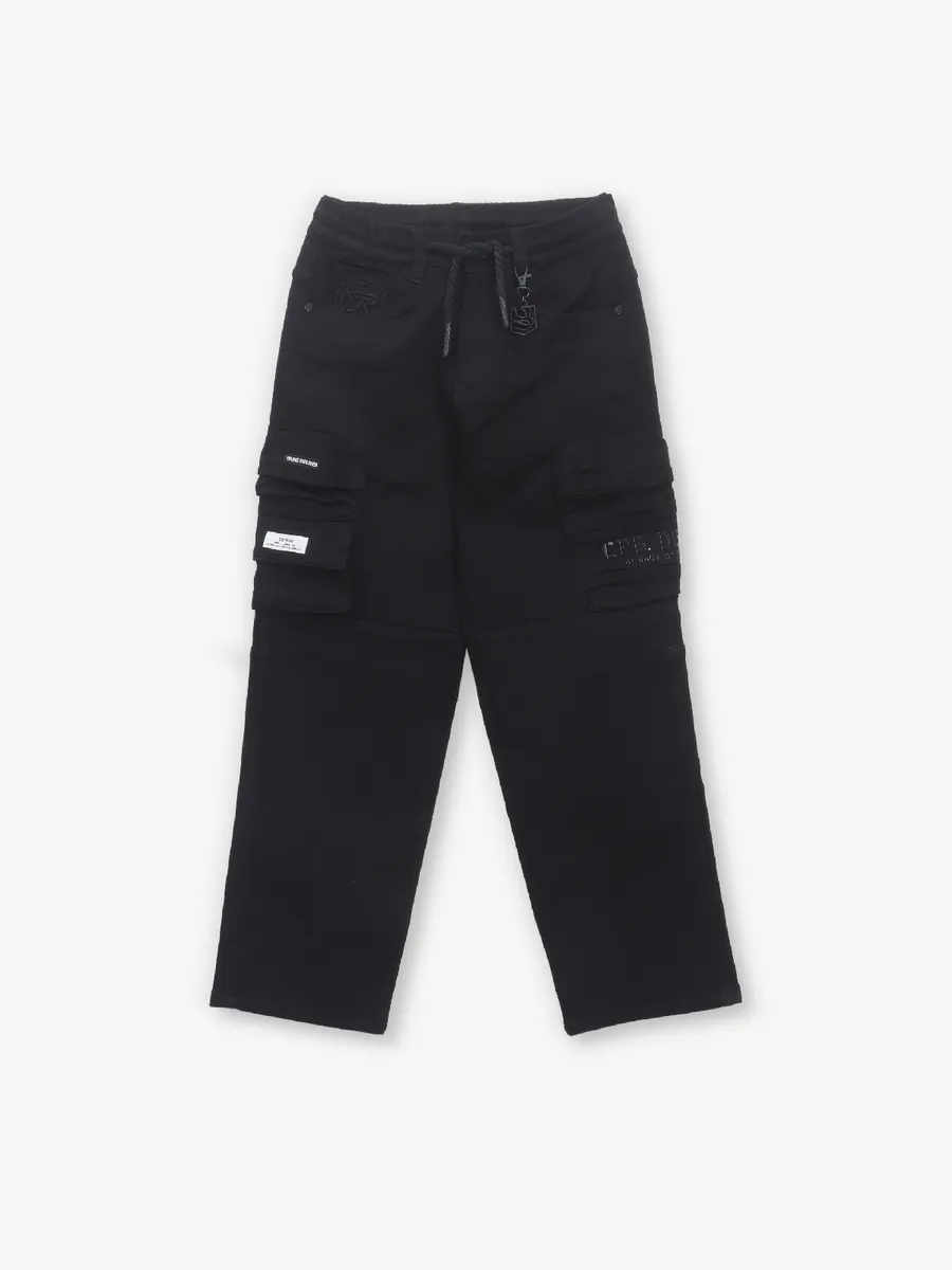 RAGS black solid cargo jeans for boys