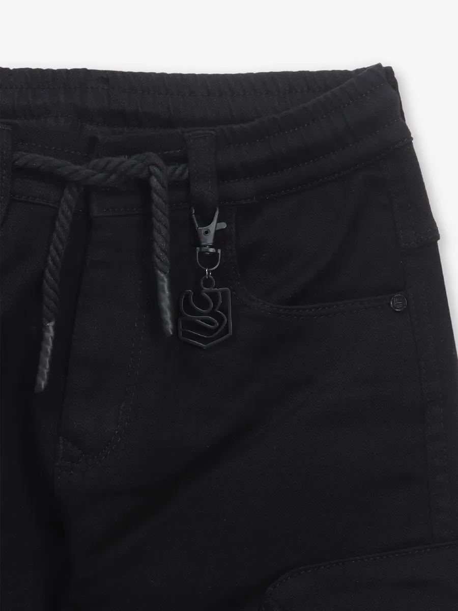 RAGS black solid cargo jeans for boys