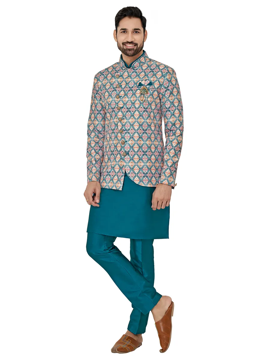 Rama blue color silk indowestern