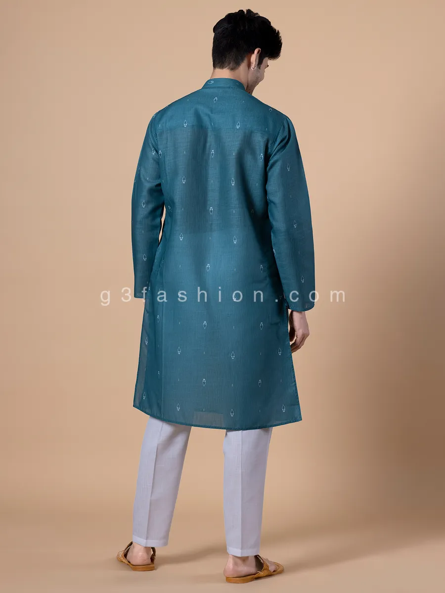 Rama blue cotton printed kurta set