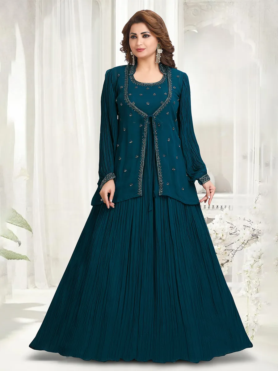 Rama blue jacket style anarkali suit