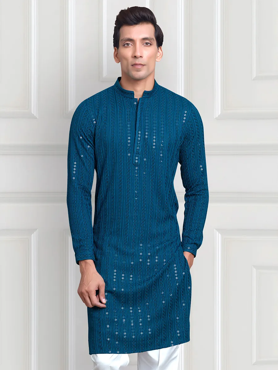 Rama blue  Men Kurta pajama for festive