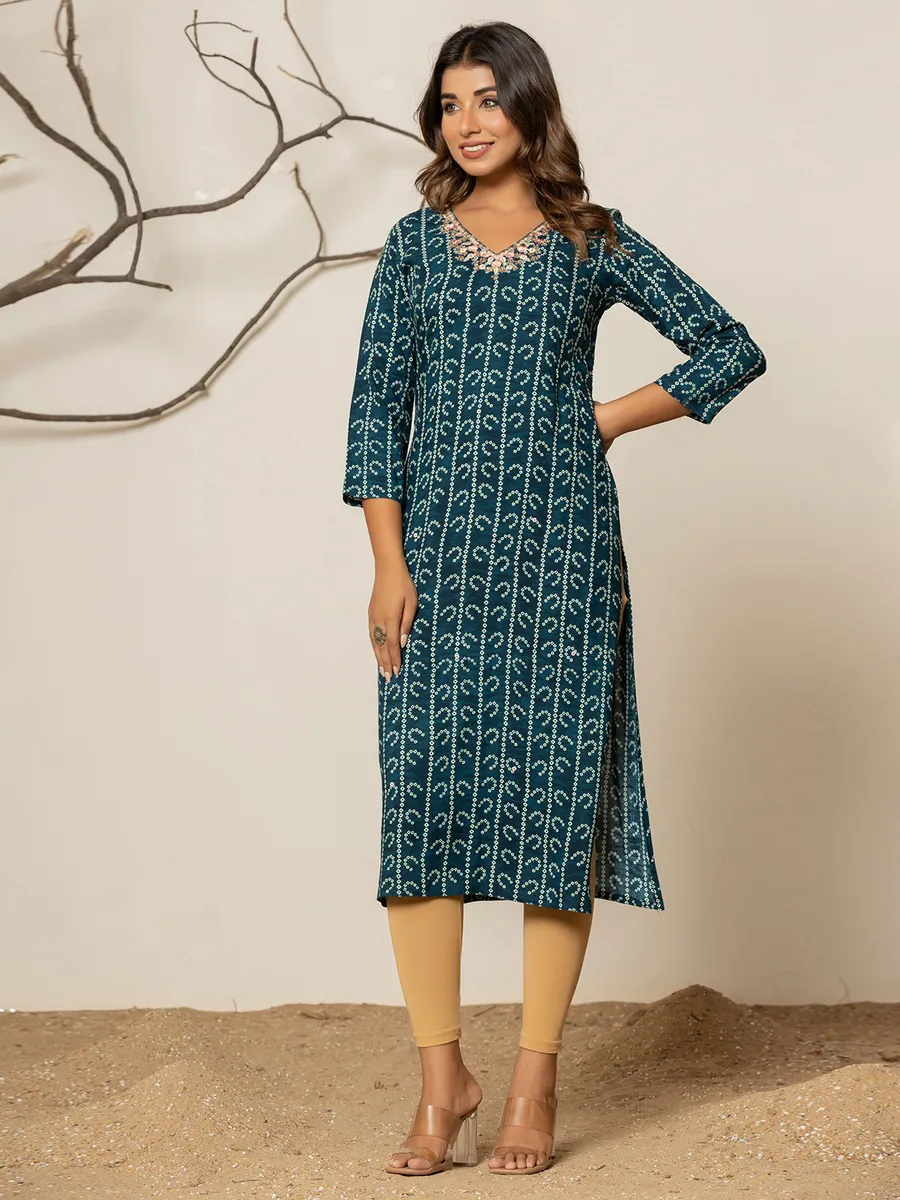 Rama blue leaf printed kurti