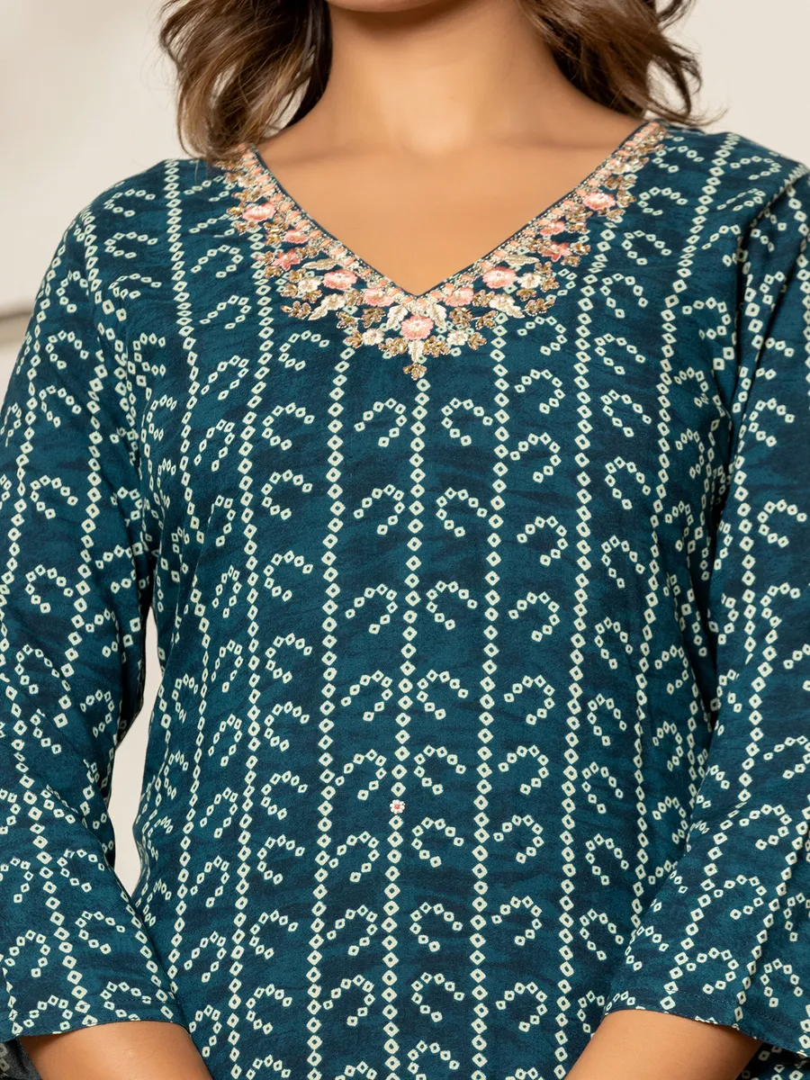 Rama blue leaf printed kurti