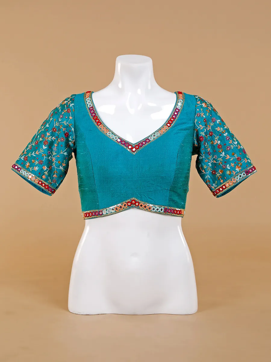 Rama blue ready made silk blouse