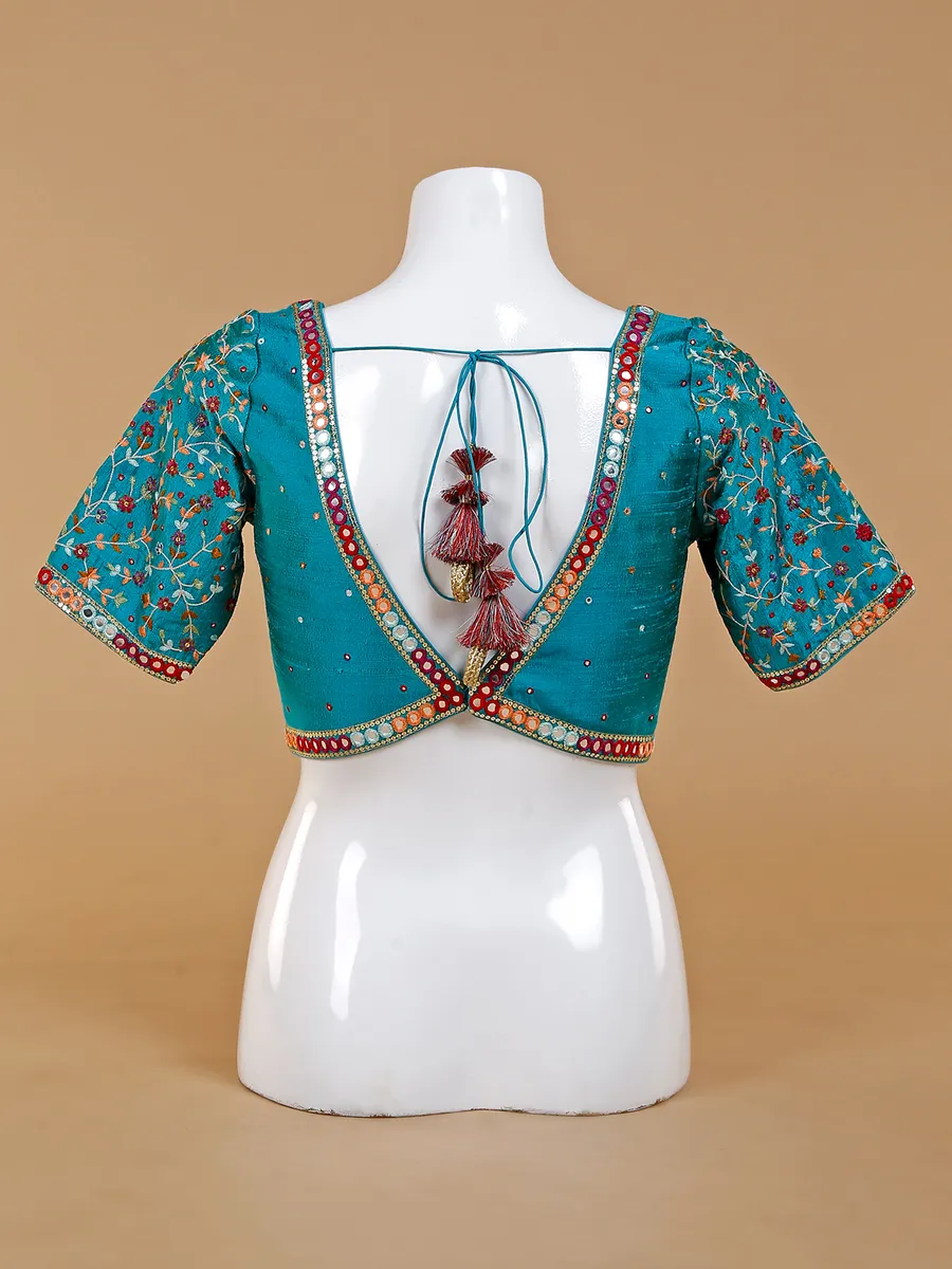 Rama blue ready made silk blouse