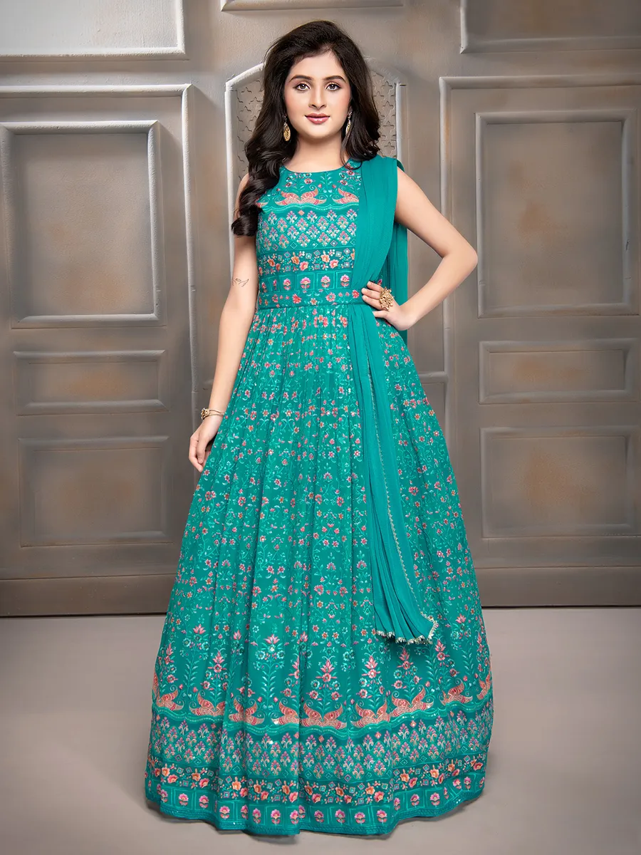 Rama green embroidery anarkali suit