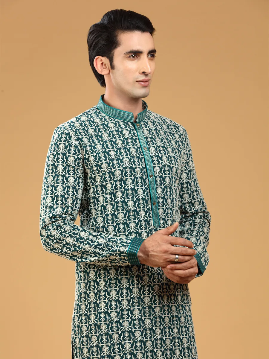 Rama green georgette  Men Kurta pajama for festive