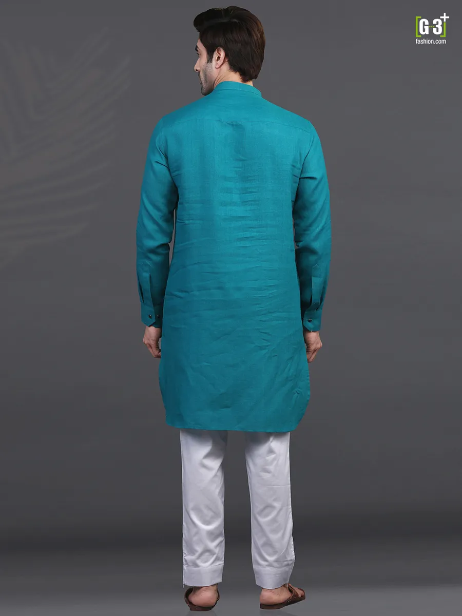 Rama green linen festive wear kurta suit