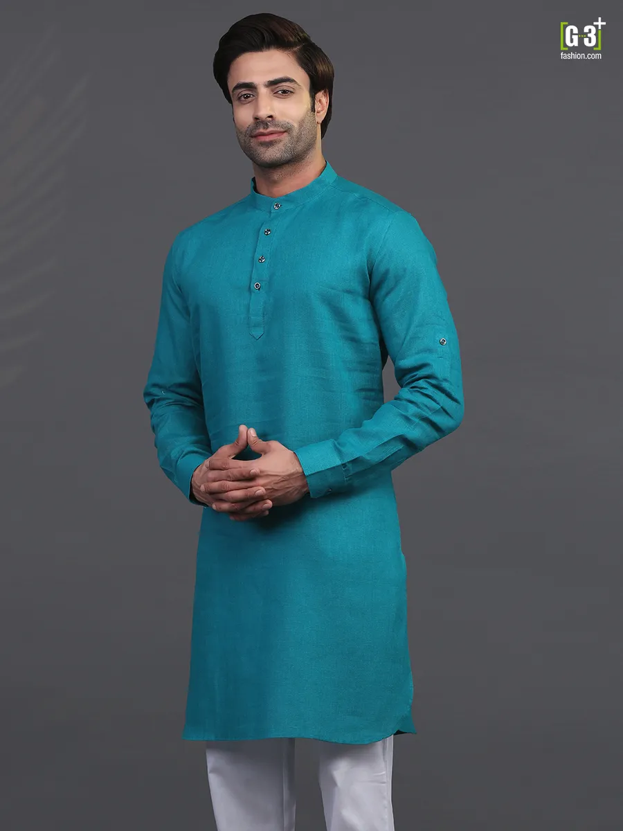 Rama green linen festive wear mens kurta