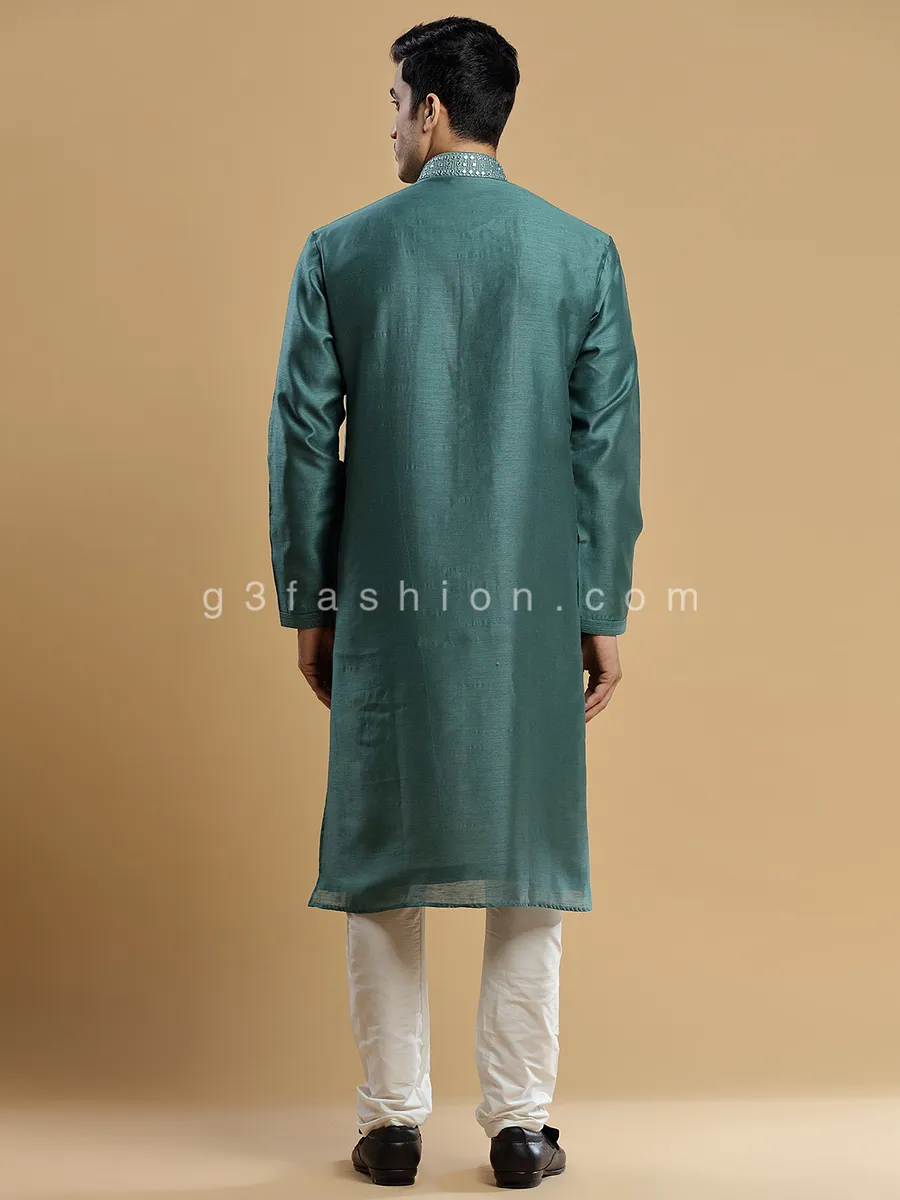 Rama green silk  Men Kurta pajama for festive