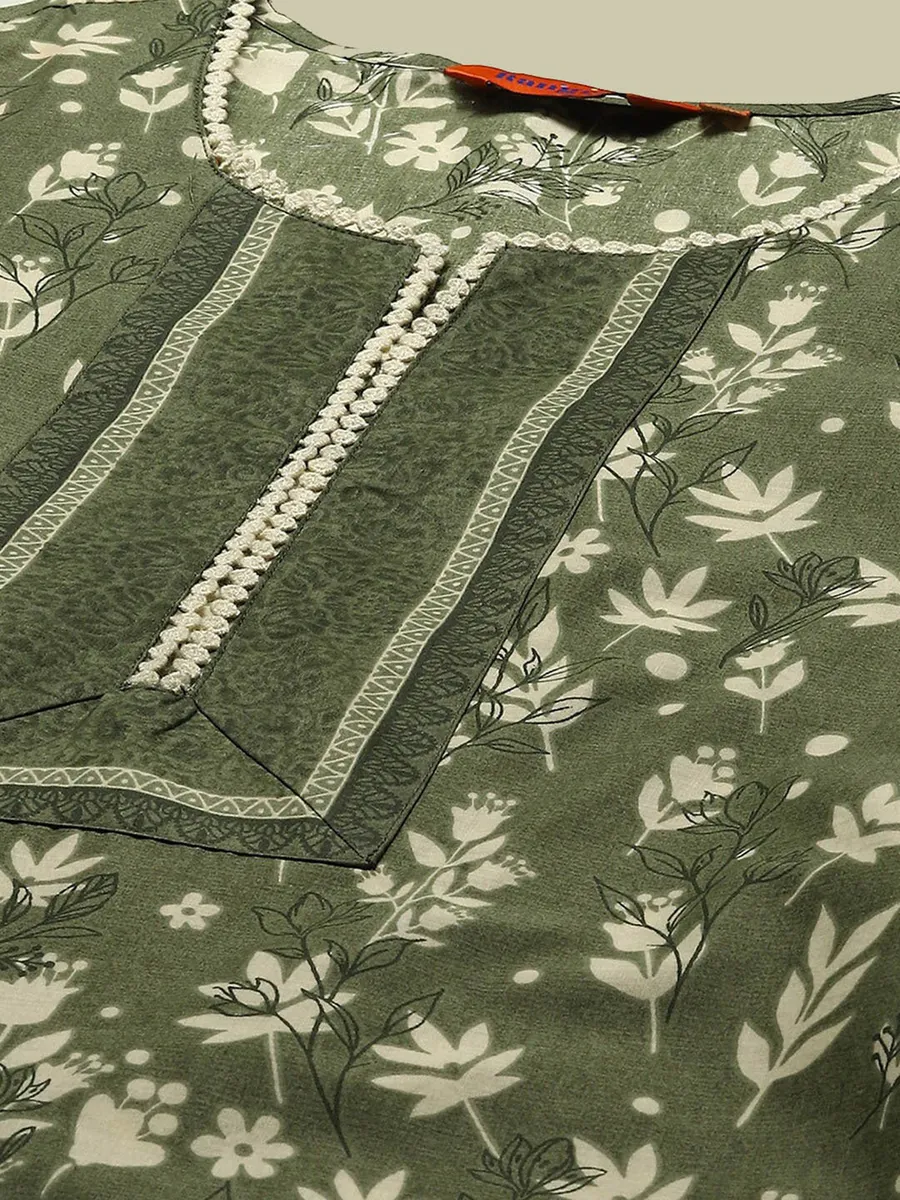 RANGRITI green floral printed straight kurti