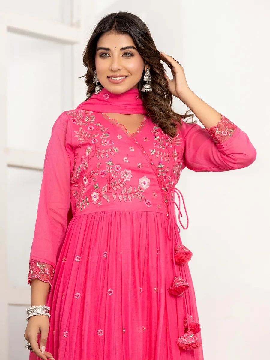 Rani color cotton kurti set with dupatta