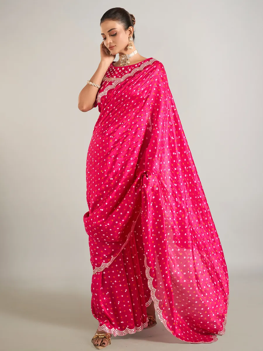 Rani color crepe silk wedding wear saree