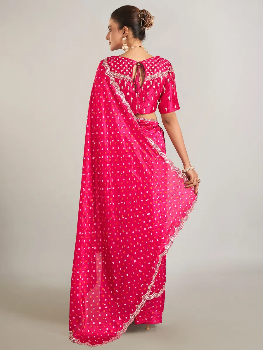 Rani color crepe silk wedding wear saree