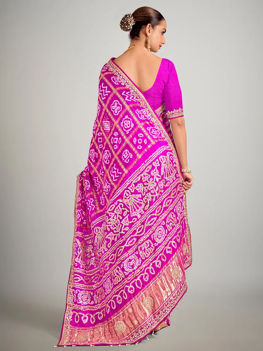 Rani color printed gajji silk zari weaving saree