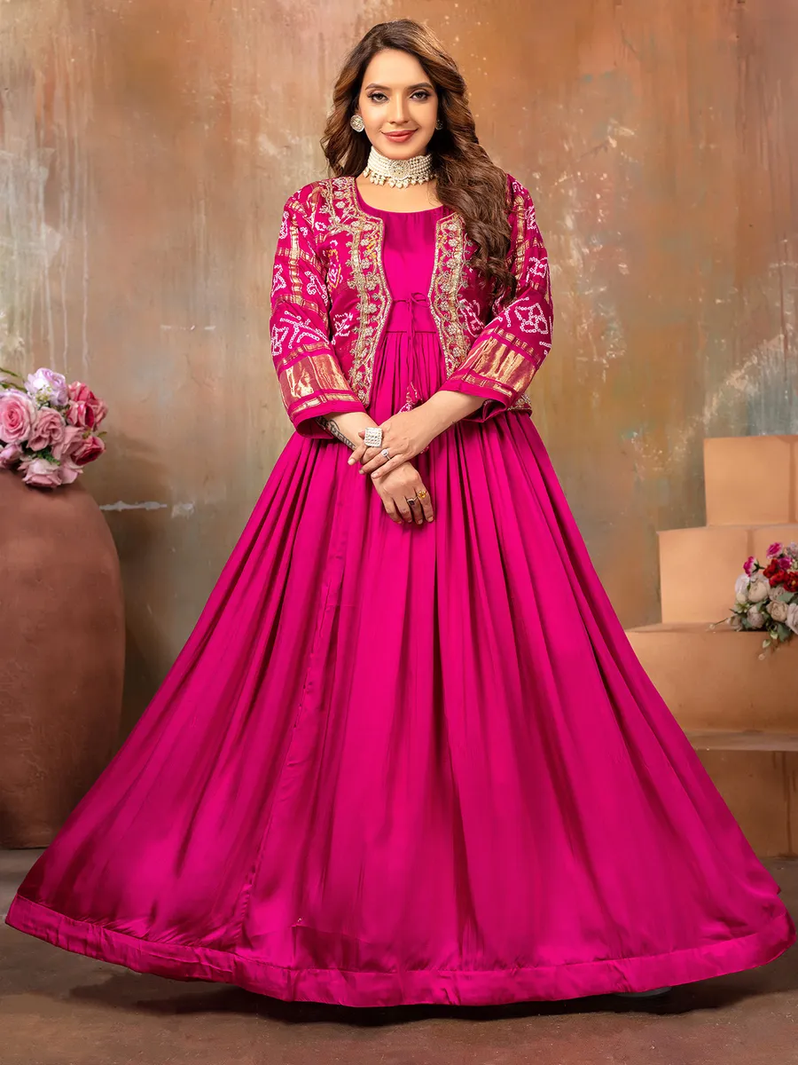 Rani color satin anarkali suit for wedding