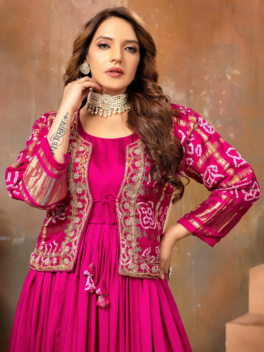 Rani color satin anarkali suit for wedding
