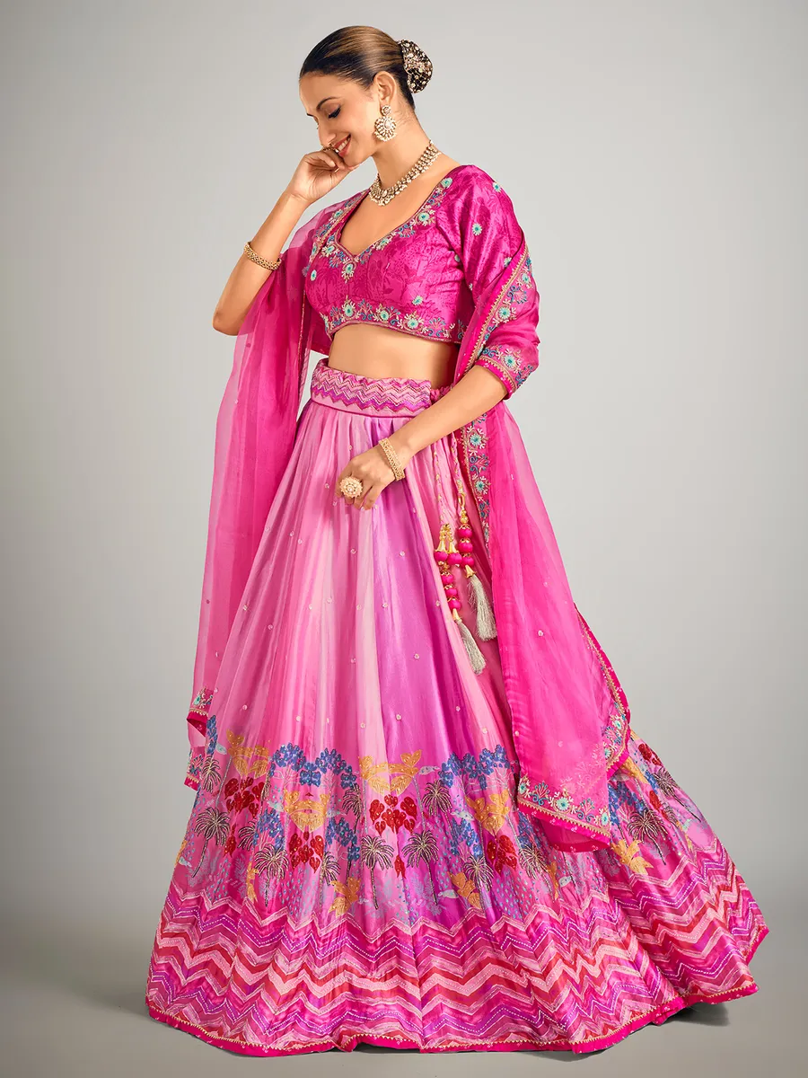 Rani color wedding wear silk lehenga choli
