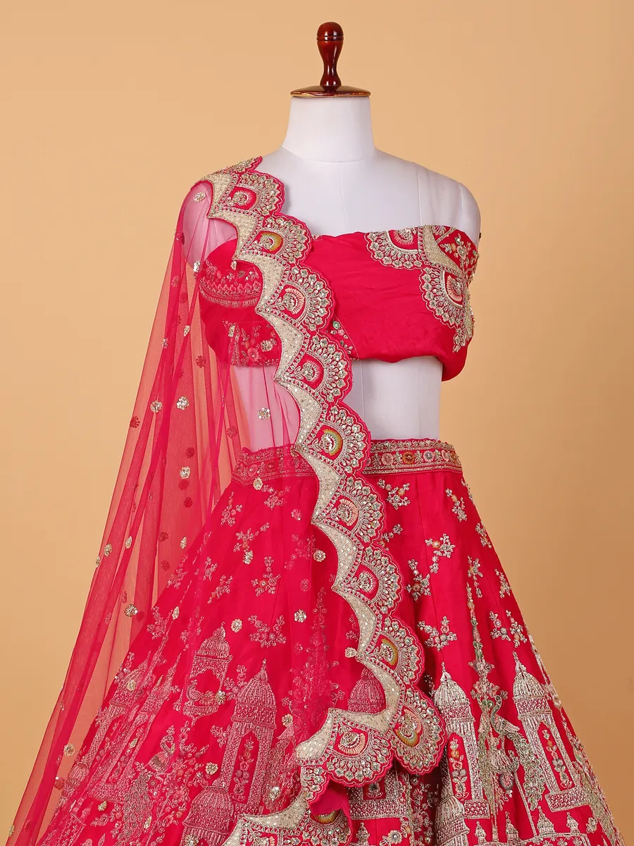 Rani embroidery raw silk bridal lehenga choli