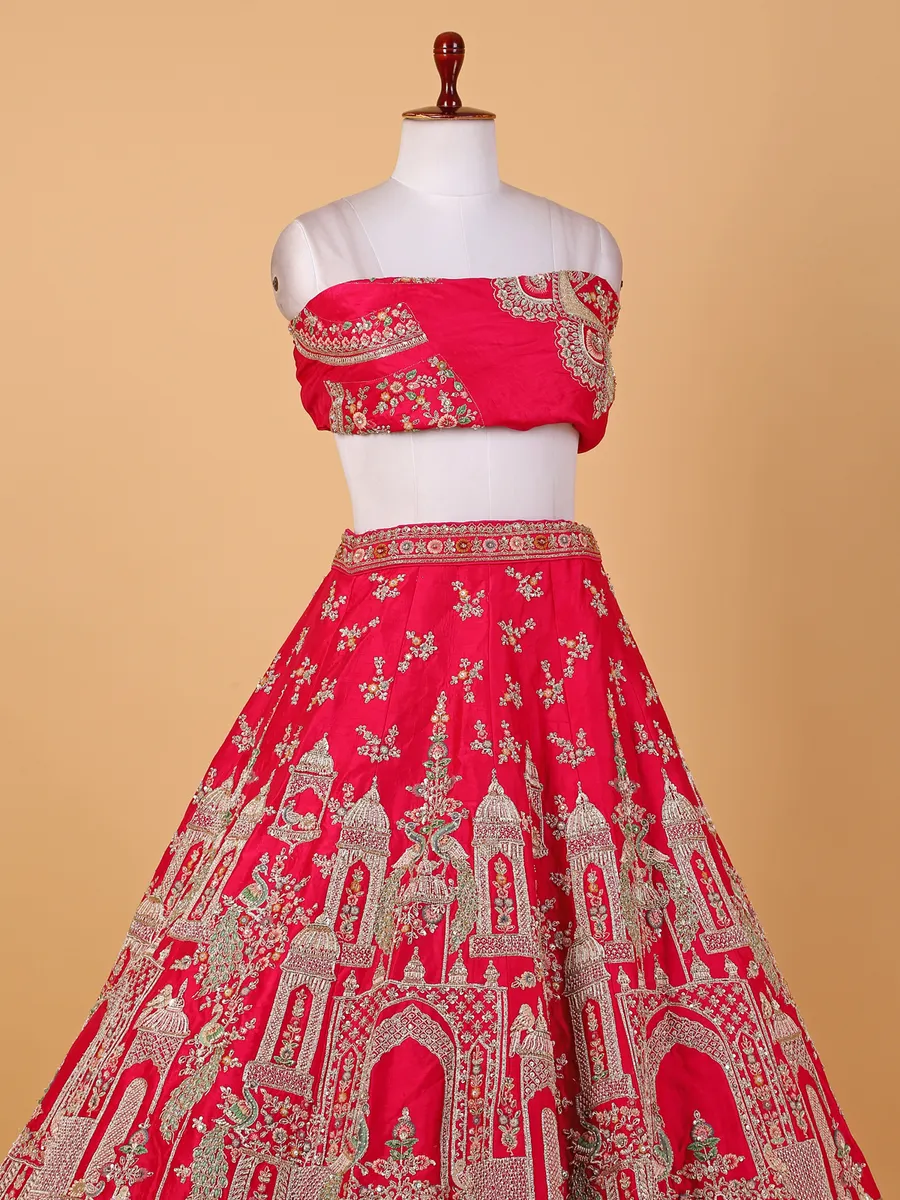 Rani embroidery raw silk bridal lehenga choli