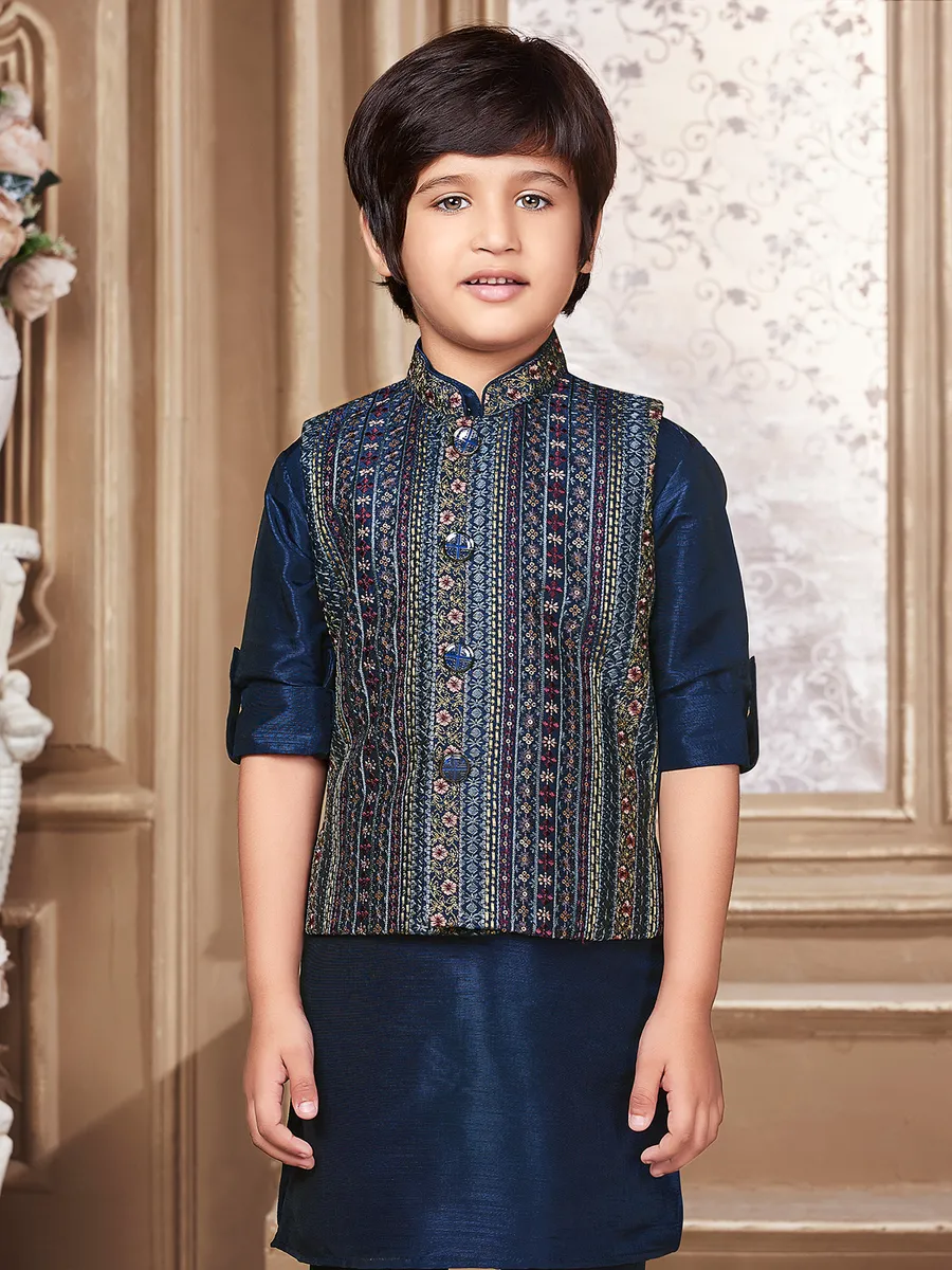 Raw silk navy waistcoat set