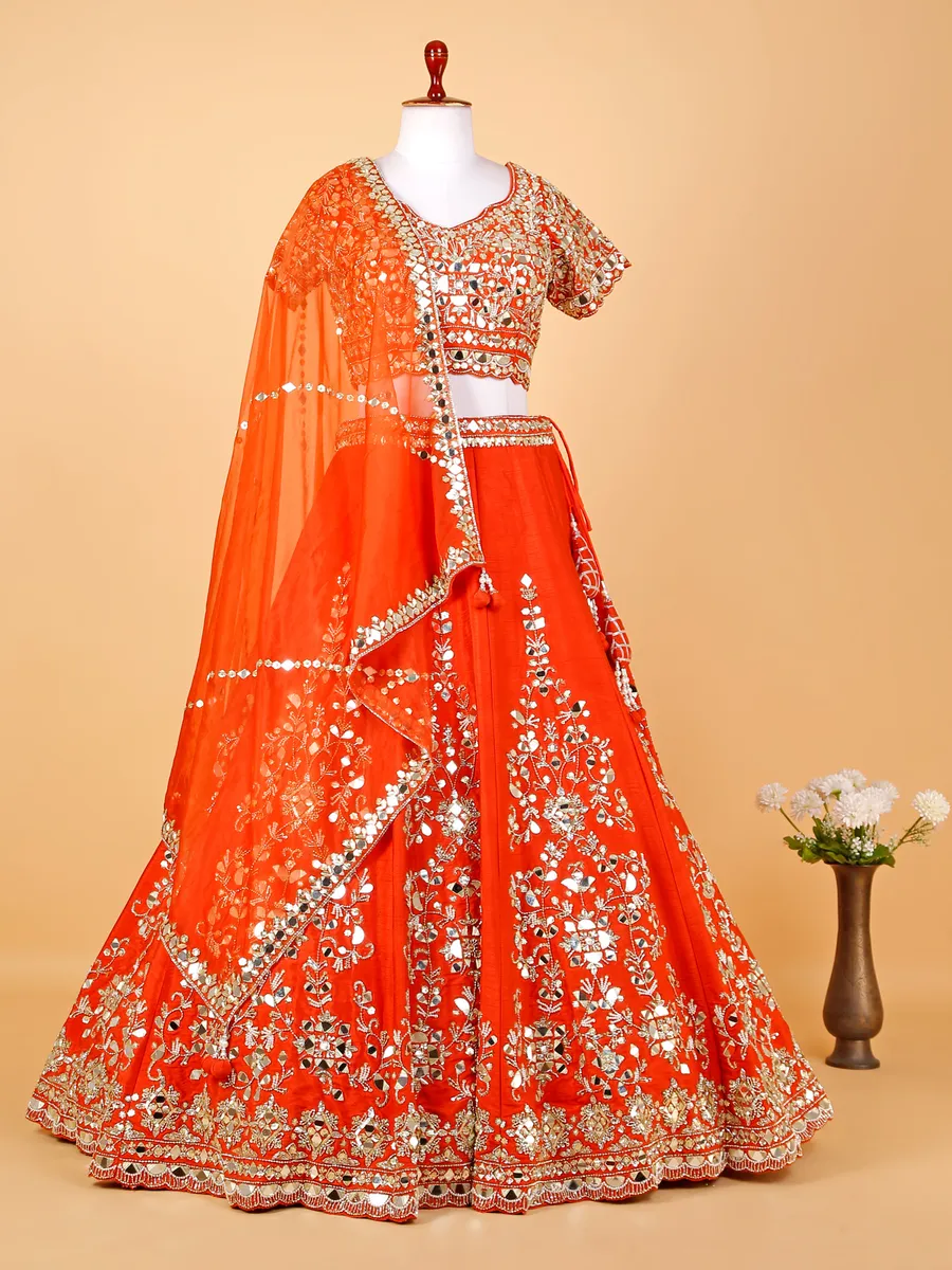 Raw silk orange lehenga choli