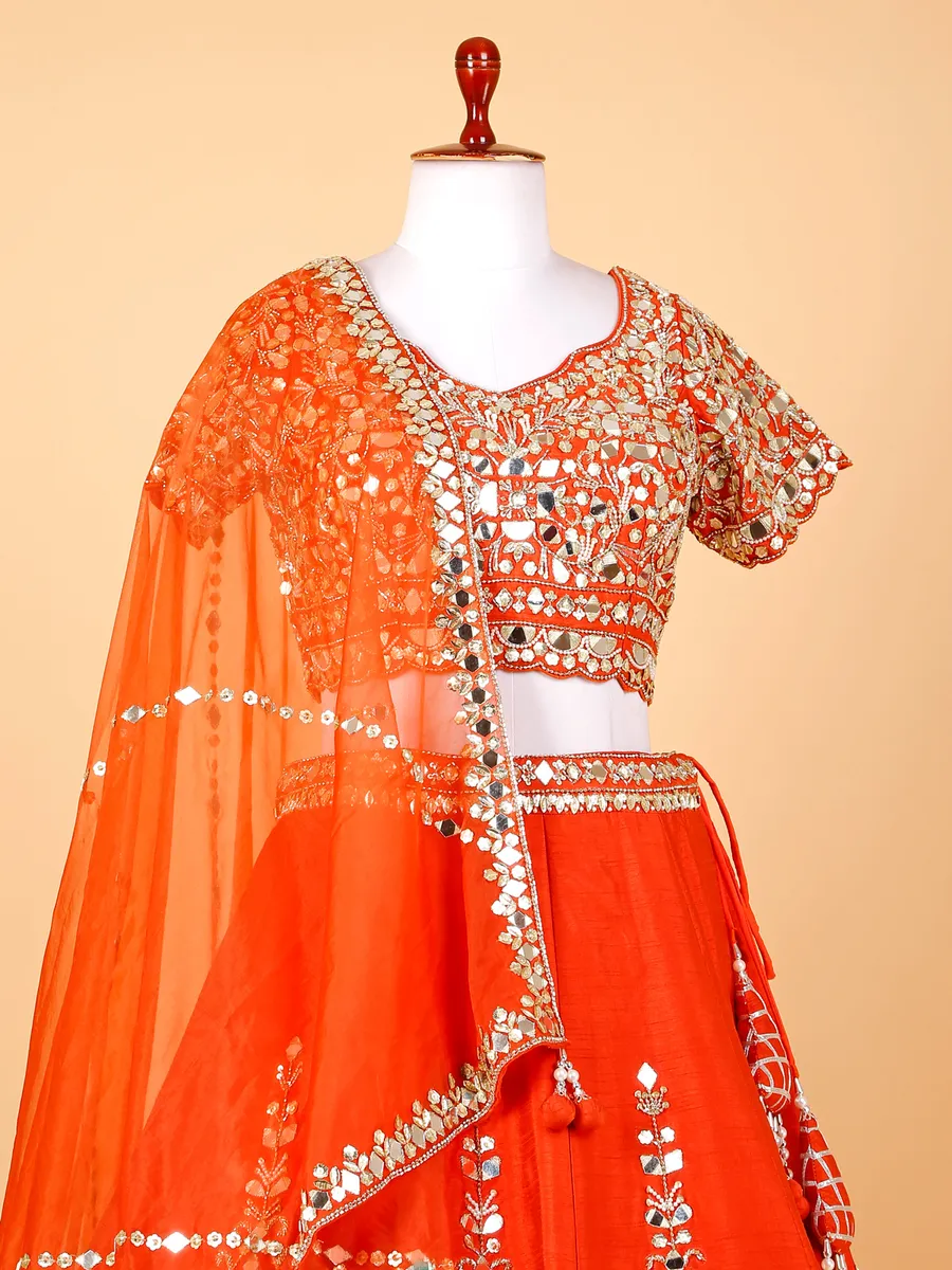 Raw silk orange lehenga choli