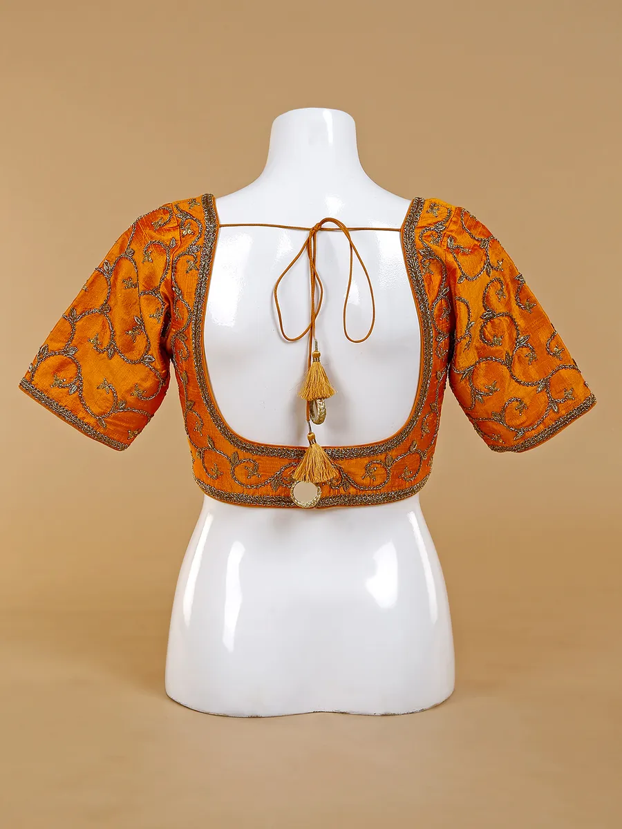 Raw silk orange readymade blouse