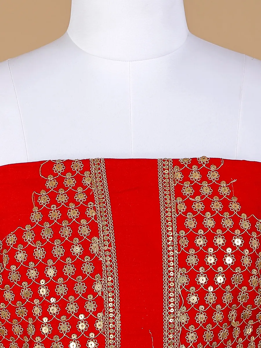 Raw silk unstitched lehenga choli in red