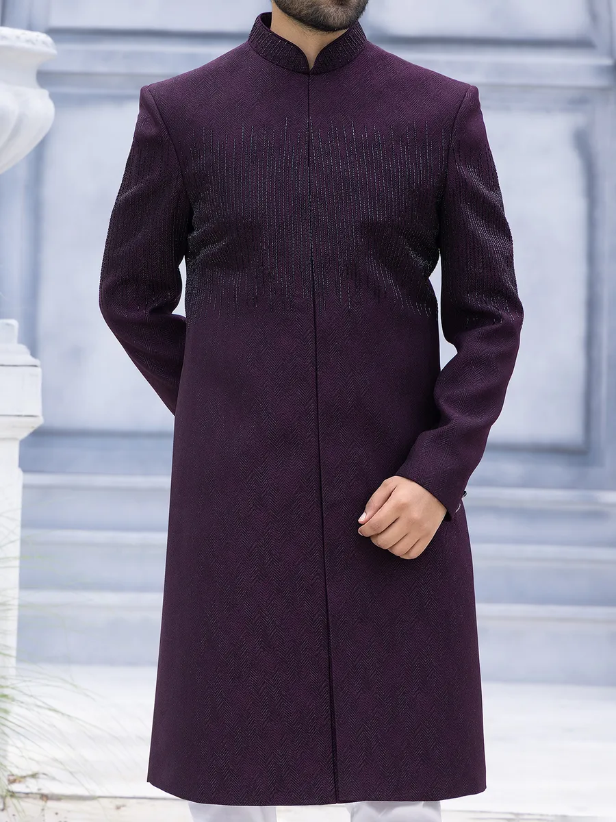 Reception style wine Indowestern for men