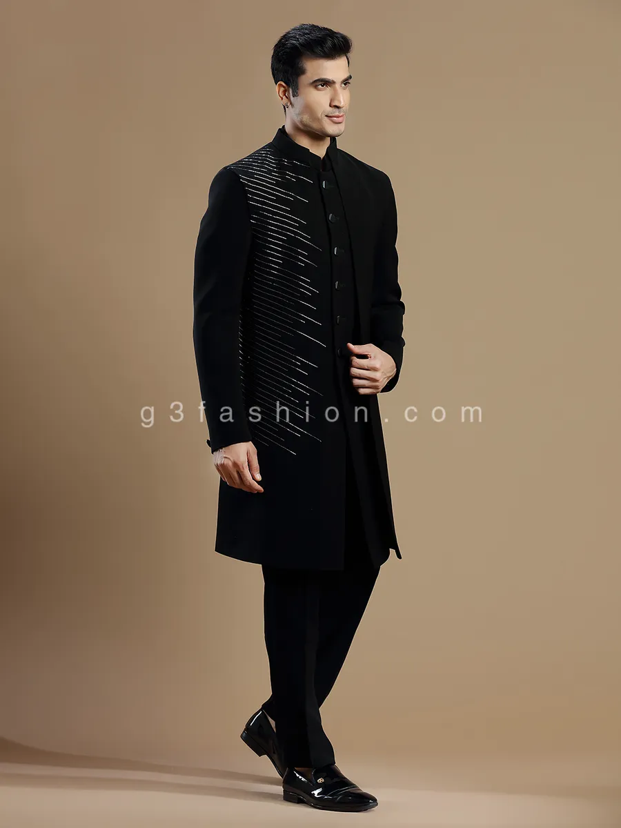 Reception wear black terry reyon indowestern