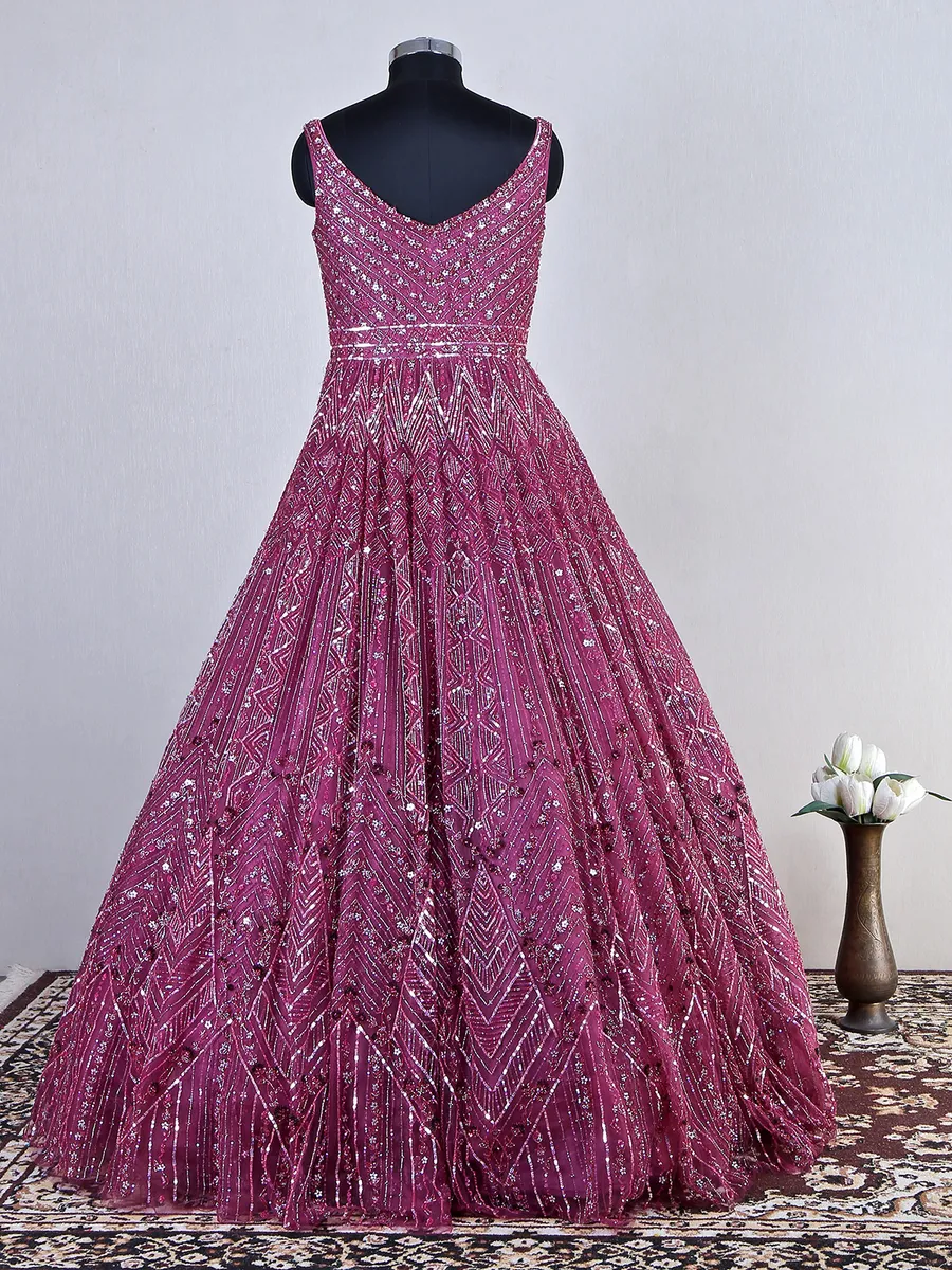 Reception wear onion pink hue net gown