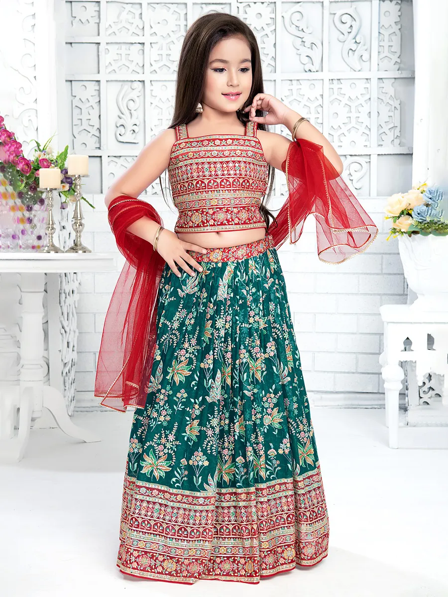 Red and blue georgette girls lehenga choli