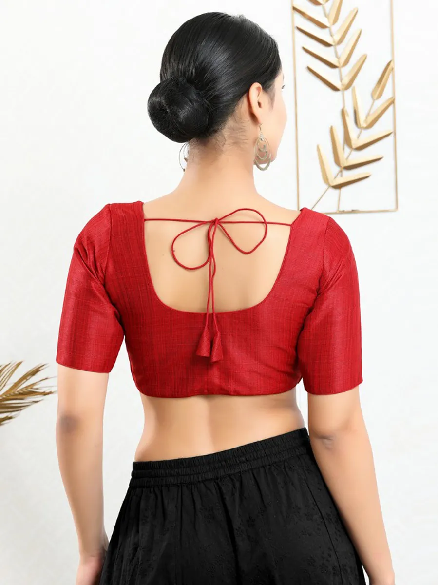 Red art silk ready made blouse