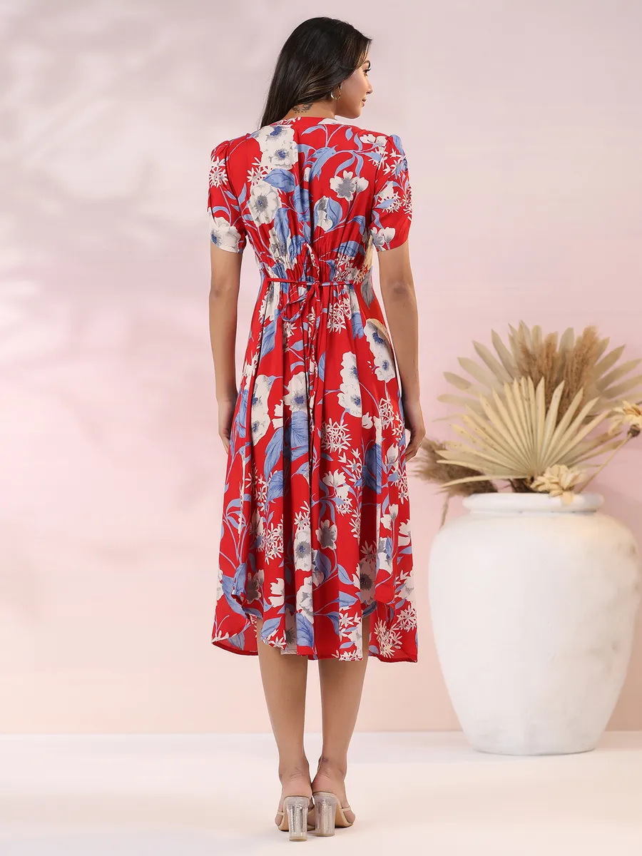 Red floral printed cotton kurti