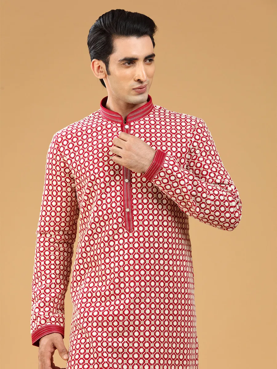 Red georgette embroidery  Men Kurta pajama