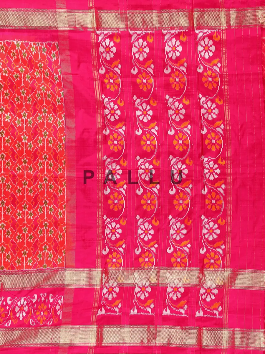Red patola silk saree with print
