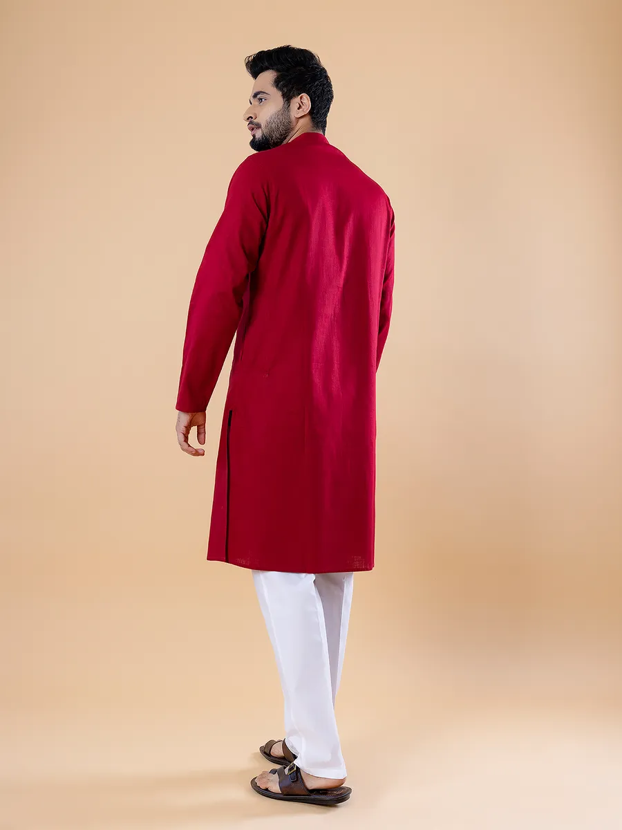 Red plain cotton kurta suit for festive