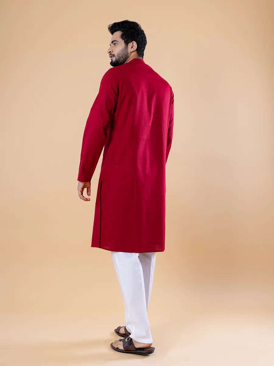 Red plain cotton  Men Kurta pajama for festive