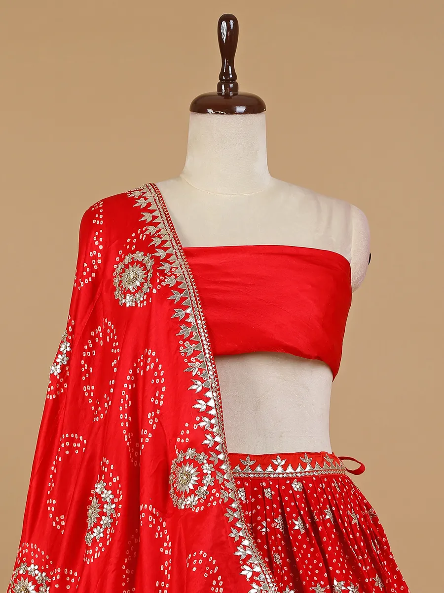 Red printed lehenga choli in silk