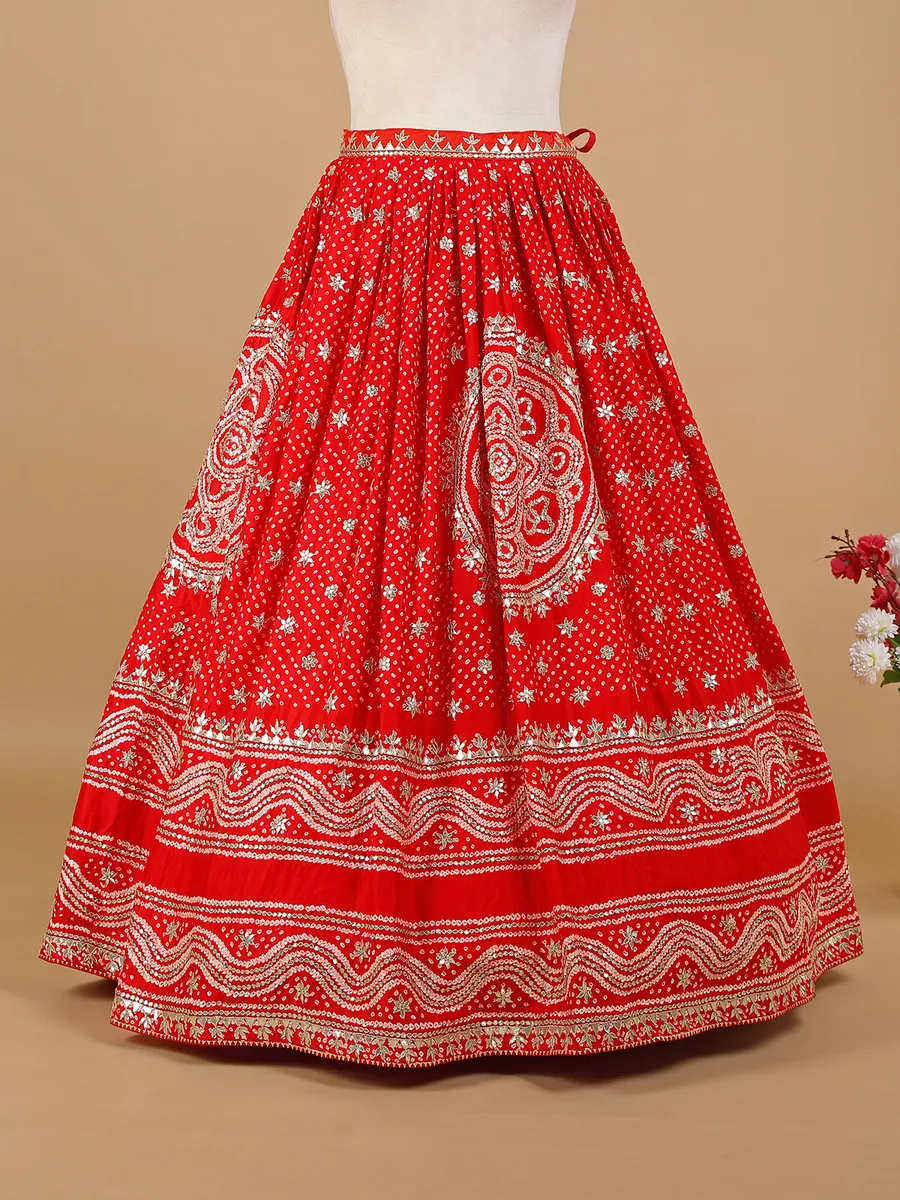 Red printed lehenga choli in silk