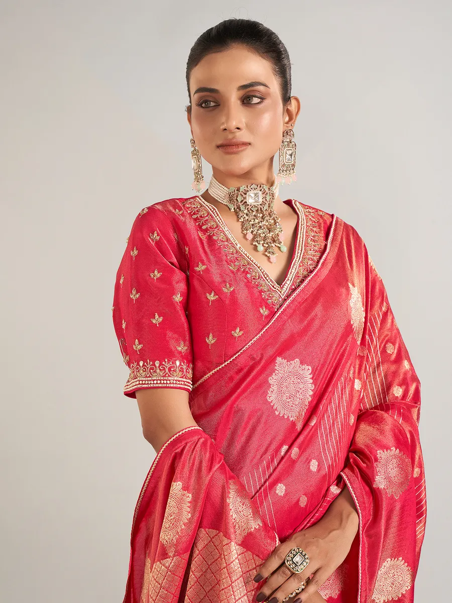 Red shimmer dola silk saree for wedding