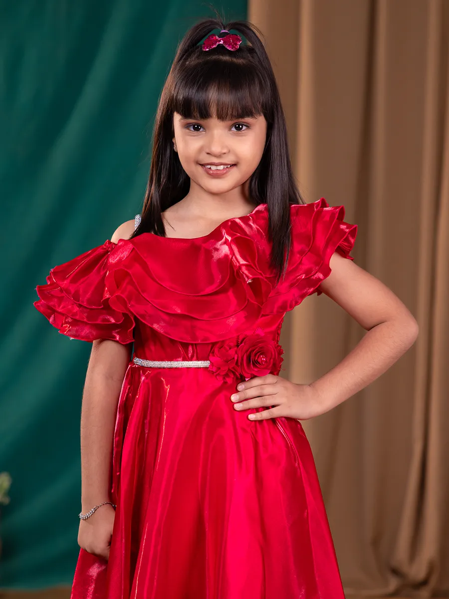 Red silk designer frock for girl