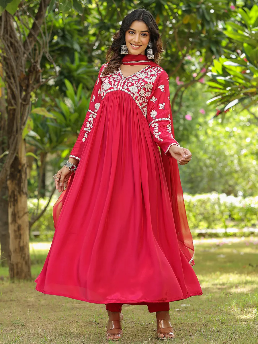 Red silk kurti set with dupatta