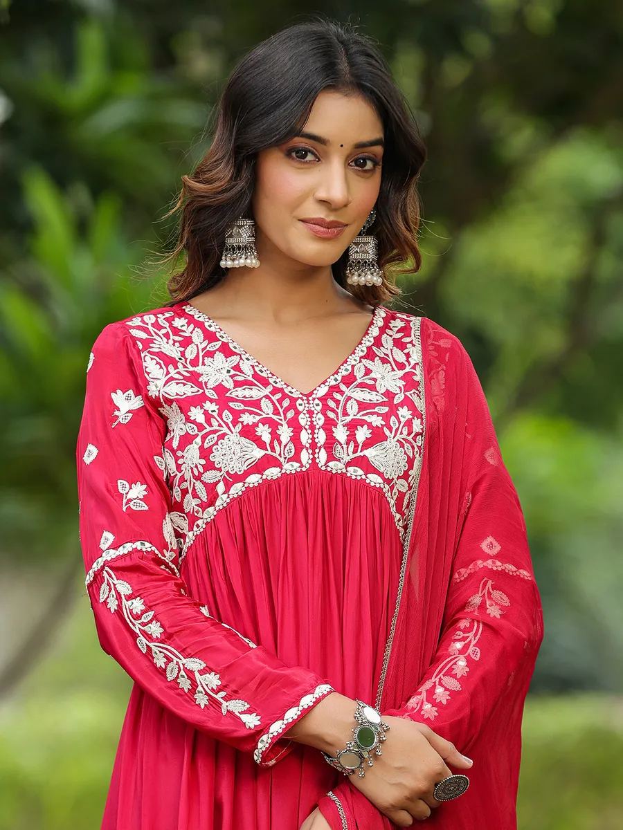 Red silk kurti set with dupatta