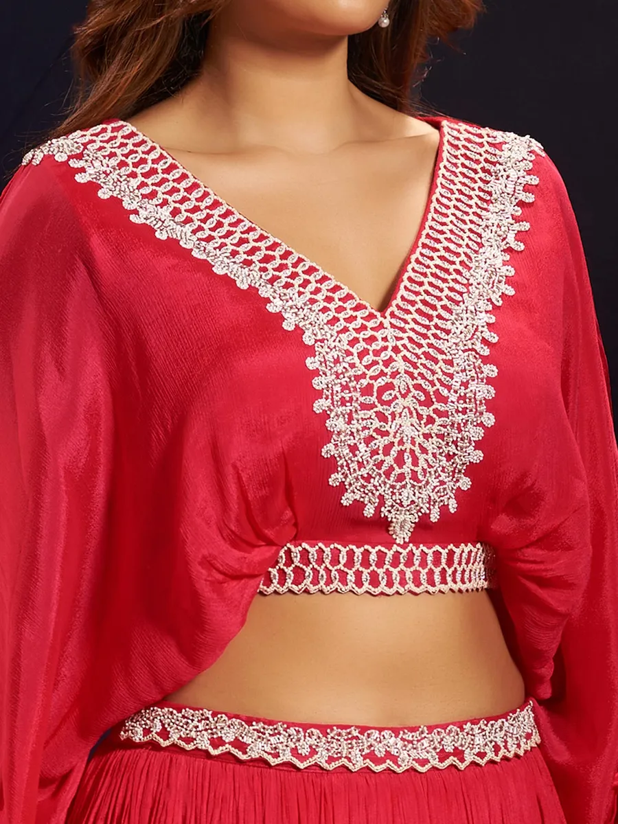 Red silk wedding wear lehenga choli with cutdana work