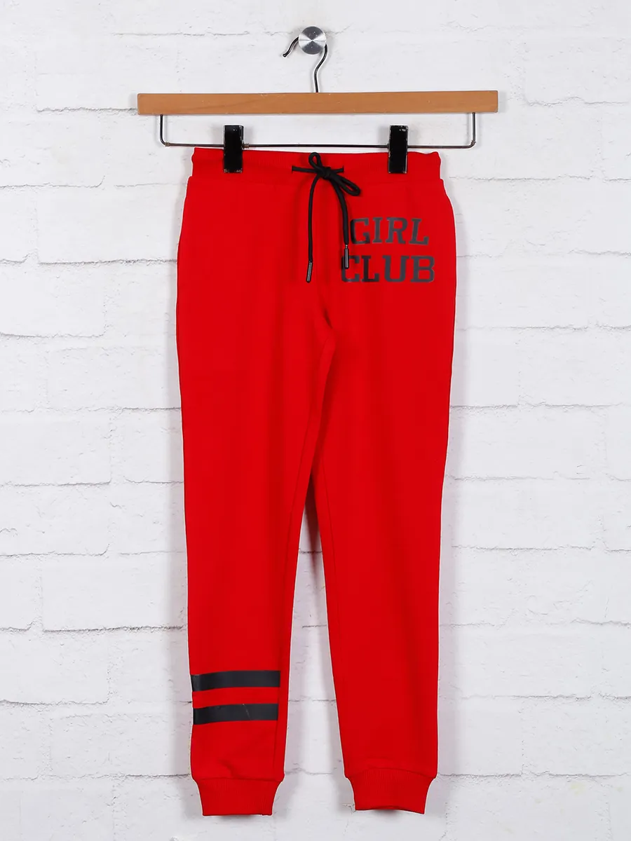 Red solid girls jeggings in cotton