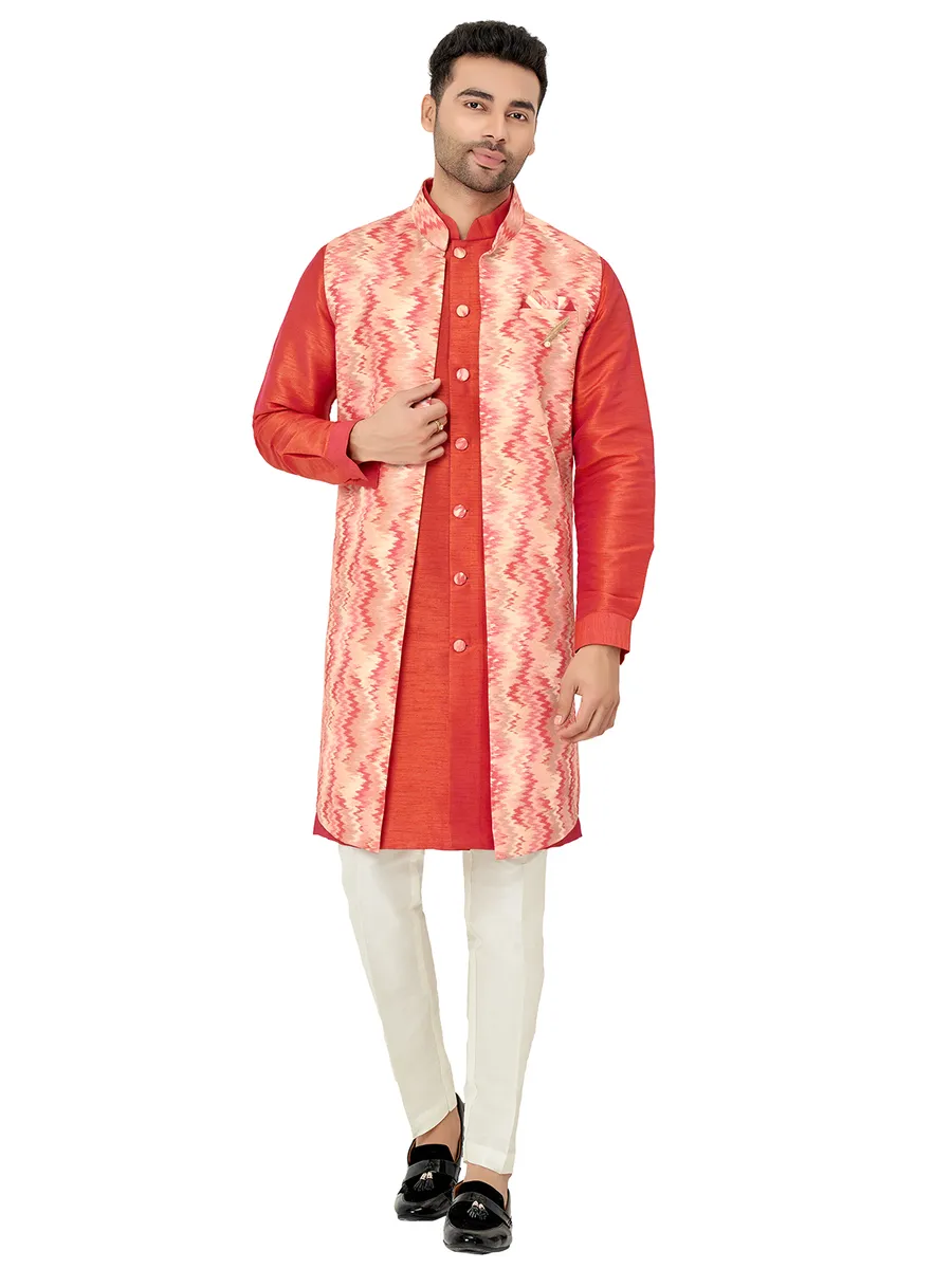 Red wedding wear silk indowestern